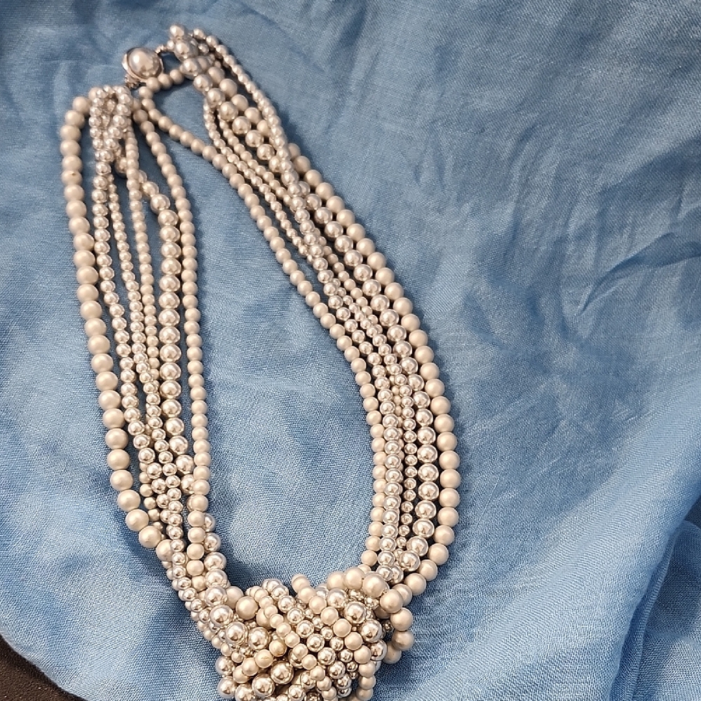 Vintage GAT Signed Multi-Strand Faux Pearl Torsade Necklace